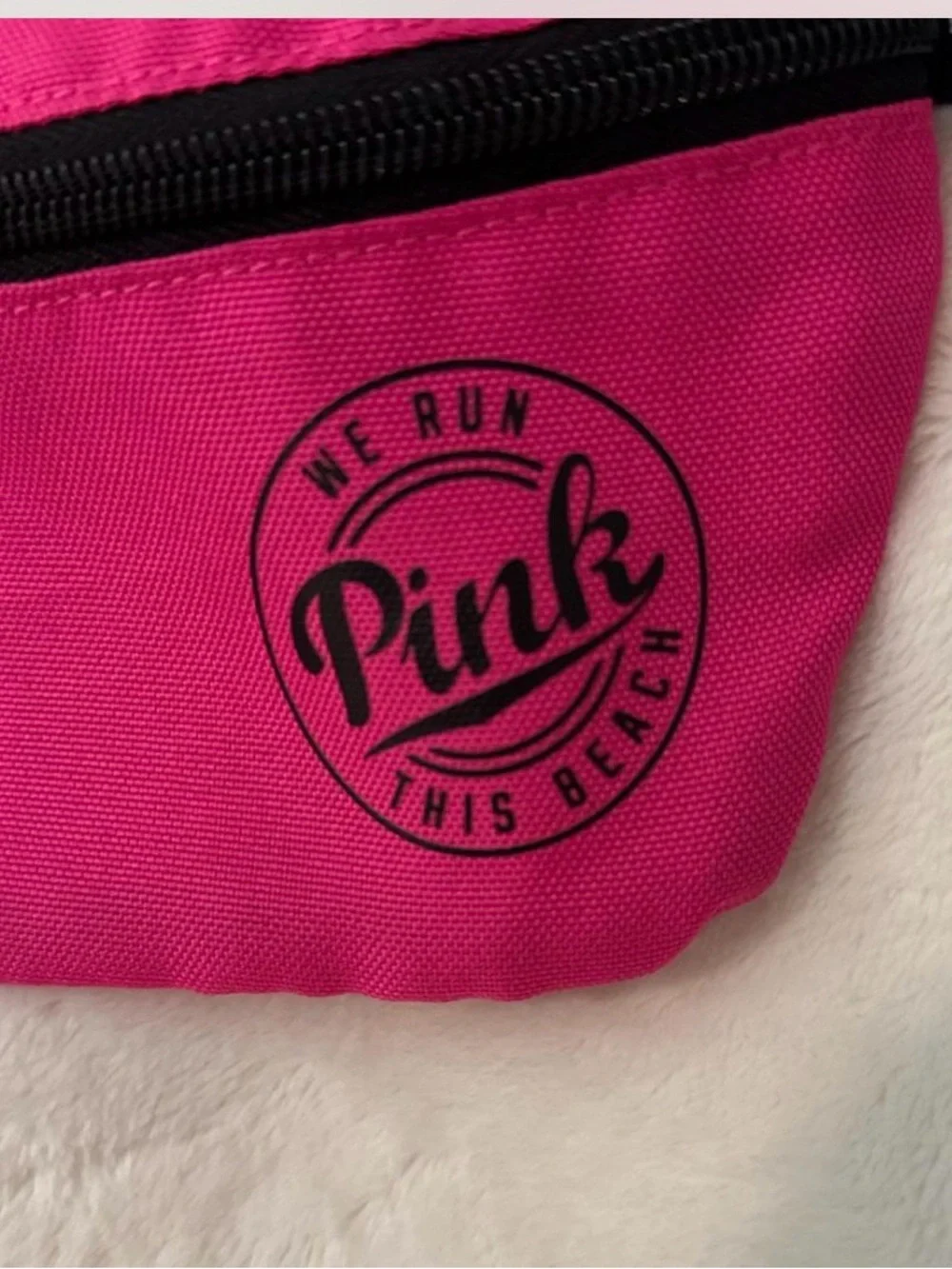 PINK Belt Bag with Black Coozie! “We run this beach”